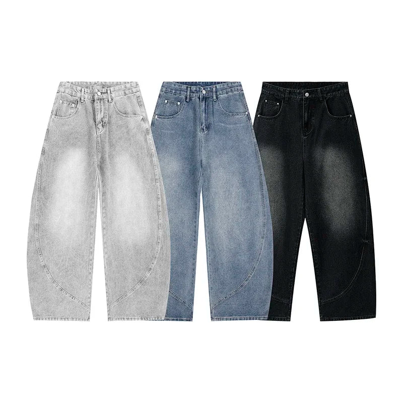 Men's Baggy Lantern Wide Leg Jeans Vintage Washed Denim Pants Loose Streetwear Casual Trousers for Spring Autumn Daily Outdoor