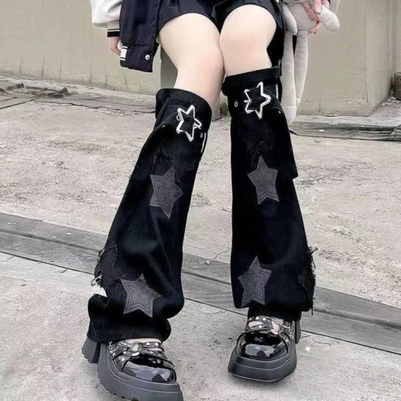 Y2K Aesthetic Wide Leg Denim Socks Stockings Women's Subcultural Punk Y2k Socks Leg Warmers Hot Girls Chic