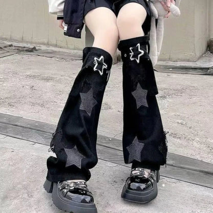 Y2K Aesthetic Wide Leg Denim Socks Stockings Women's Subcultural Punk Y2k Socks Leg Warmers Hot Girls Chic