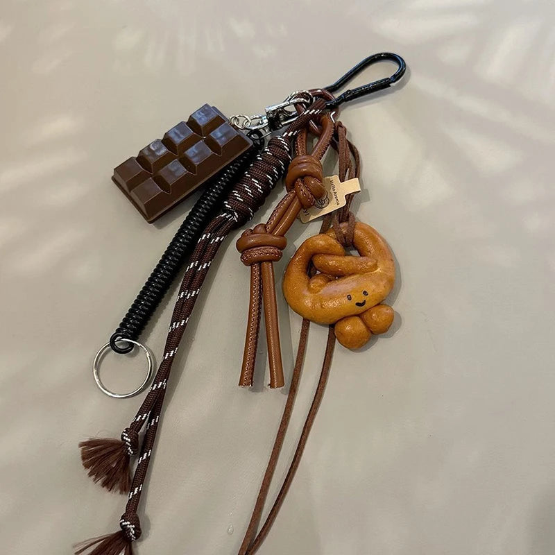 Keychain Cute Bread Car Backpack Pendant Decoration Nylon Woven Suitable for Students, Couples, Key Hooks