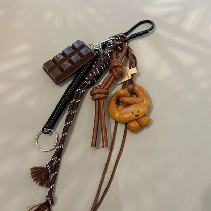 Keychain Cute Bread Car Backpack Pendant Decoration Nylon Woven Suitable for Students, Couples, Key Hooks