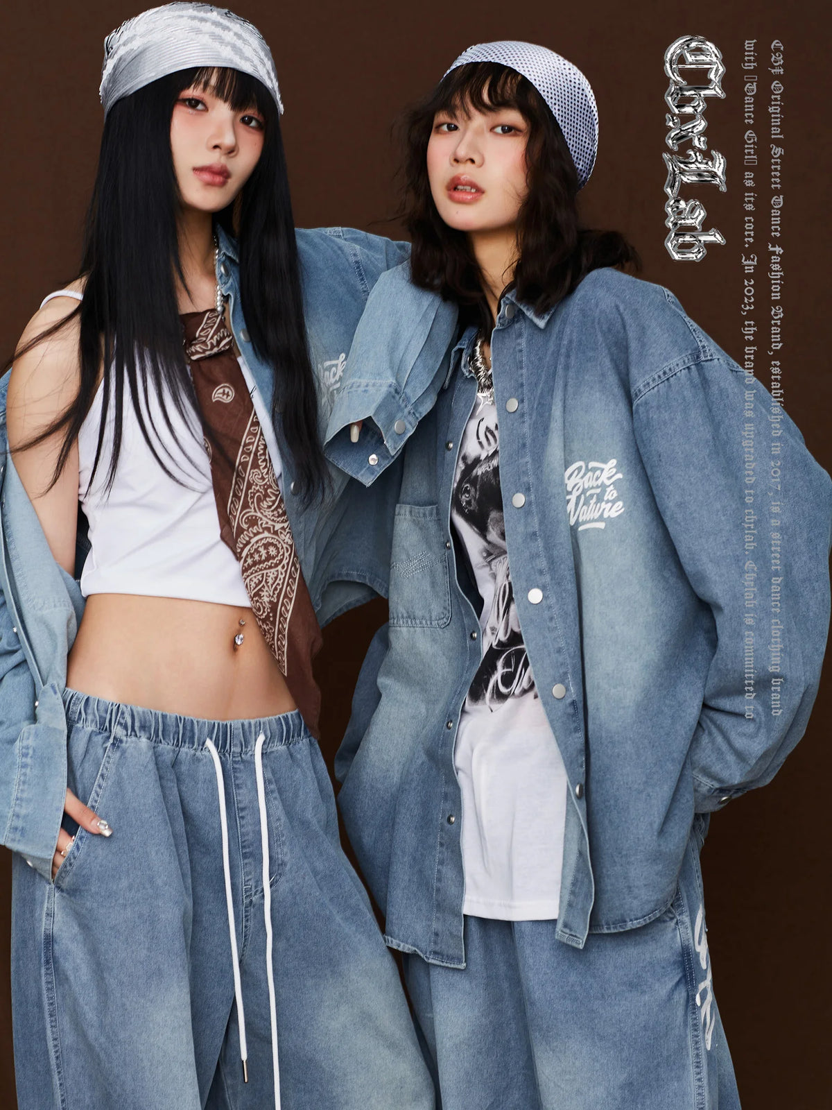 CBXLAB Street Dance Blue Skin-Friendly Loose Jeans Jacket Hip Hop Casual American Style Pants Two-Piece Set Cotton Long Sleeve