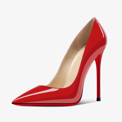 New 12cm pointed black high heels for women with slim heels, versatile and sexy, light mouth plus size single shoes 33-46