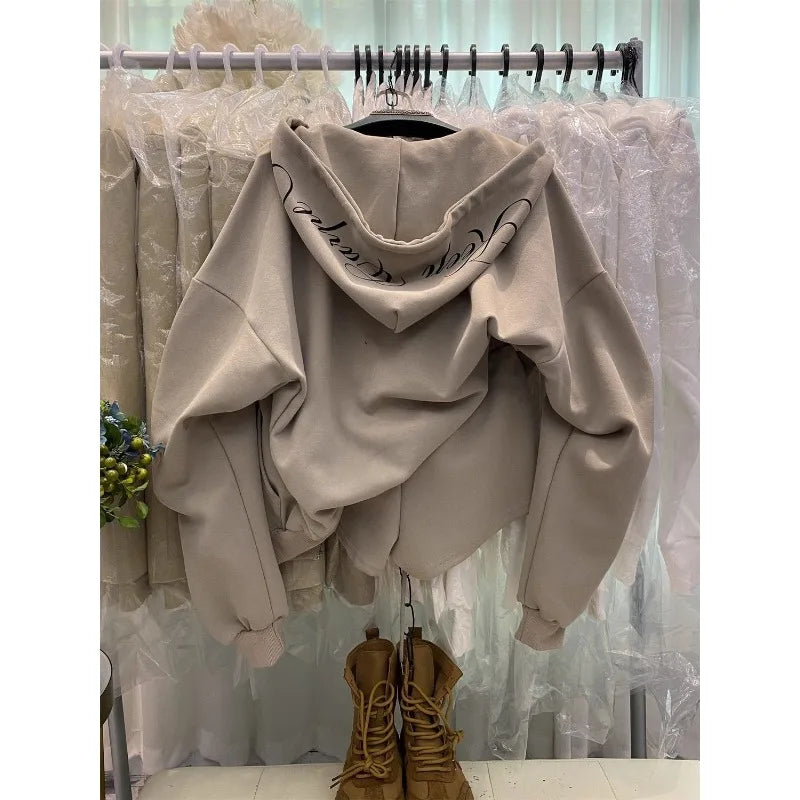 Vintage High Street Hooded Sweatshirt Jacket Shorts Two-Piece Set Women Outfit Shorts Sets Long-Sleeve Jacket Spring Autumn Suit