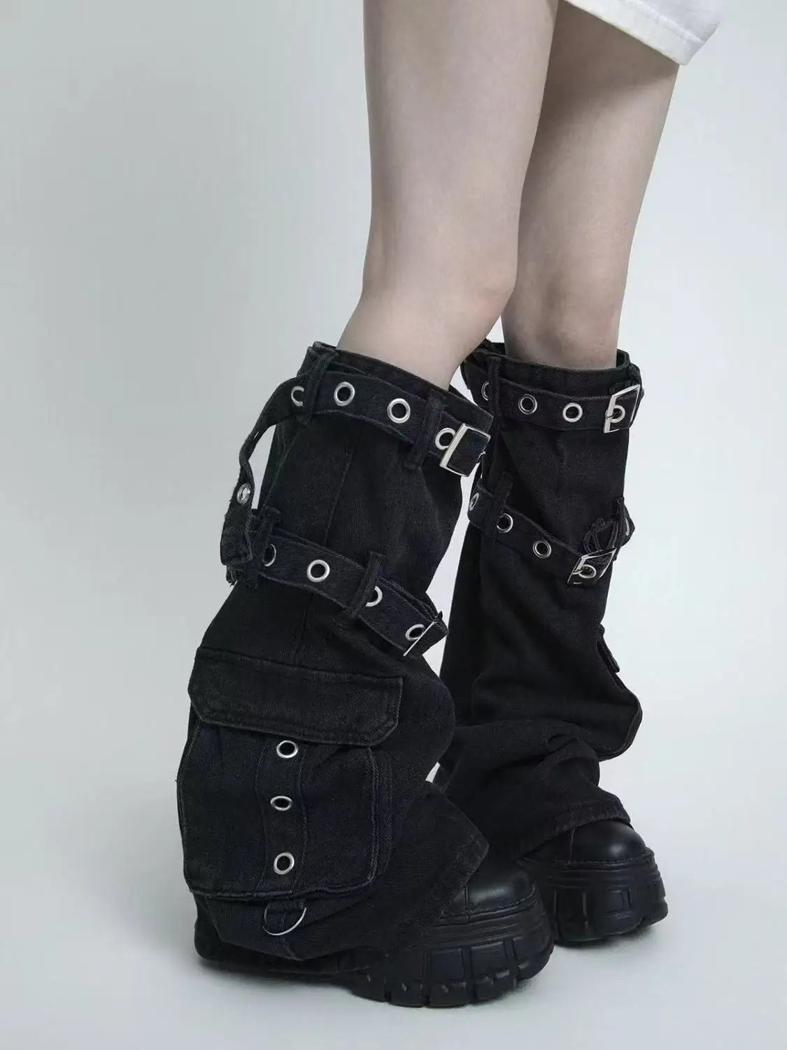 Y2K Aesthetic Wide Leg Denim Socks Stockings Women's Subcultural Punk Y2k Socks Leg Warmers Hot Girls Chic