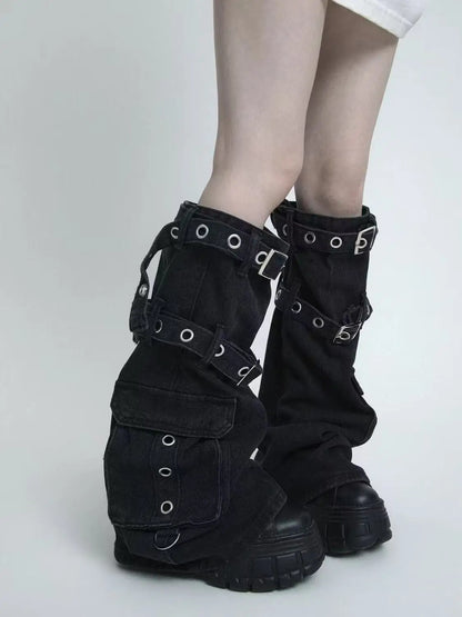 Y2K Aesthetic Wide Leg Denim Socks Stockings Women's Subcultural Punk Y2k Socks Leg Warmers Hot Girls Chic