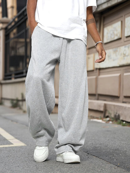 Men's Light Gray Wide Leg Sweatpants Spring Fall Loose Straight Leg Casual Trousers