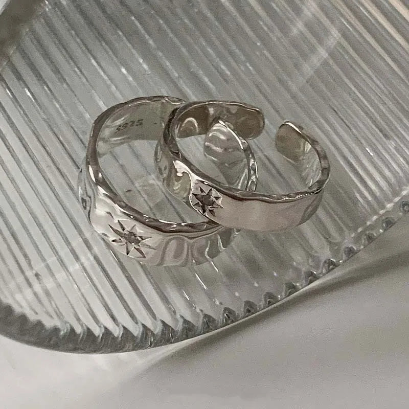 2pcs Y2K Shiny Star Opened Rings for Men Women Punk Hiphop Silver Color Star Zircon Couple Rings Party Jewelry Gifts