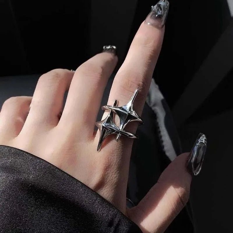 Cute Y2K Star Open Ring for Women Creative Vintage Silver Color Adjustable Rings Couple Jewelry Gift