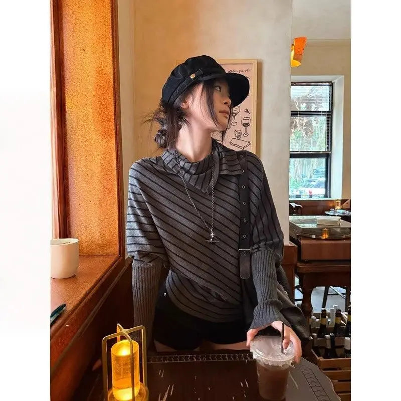 Y2k Streetwear Solid Casual Pullovers Sweaters Chic Subculture Sweaters 2000s Korean Fashion Slim Batwing Sleeve Autumn Jumpers