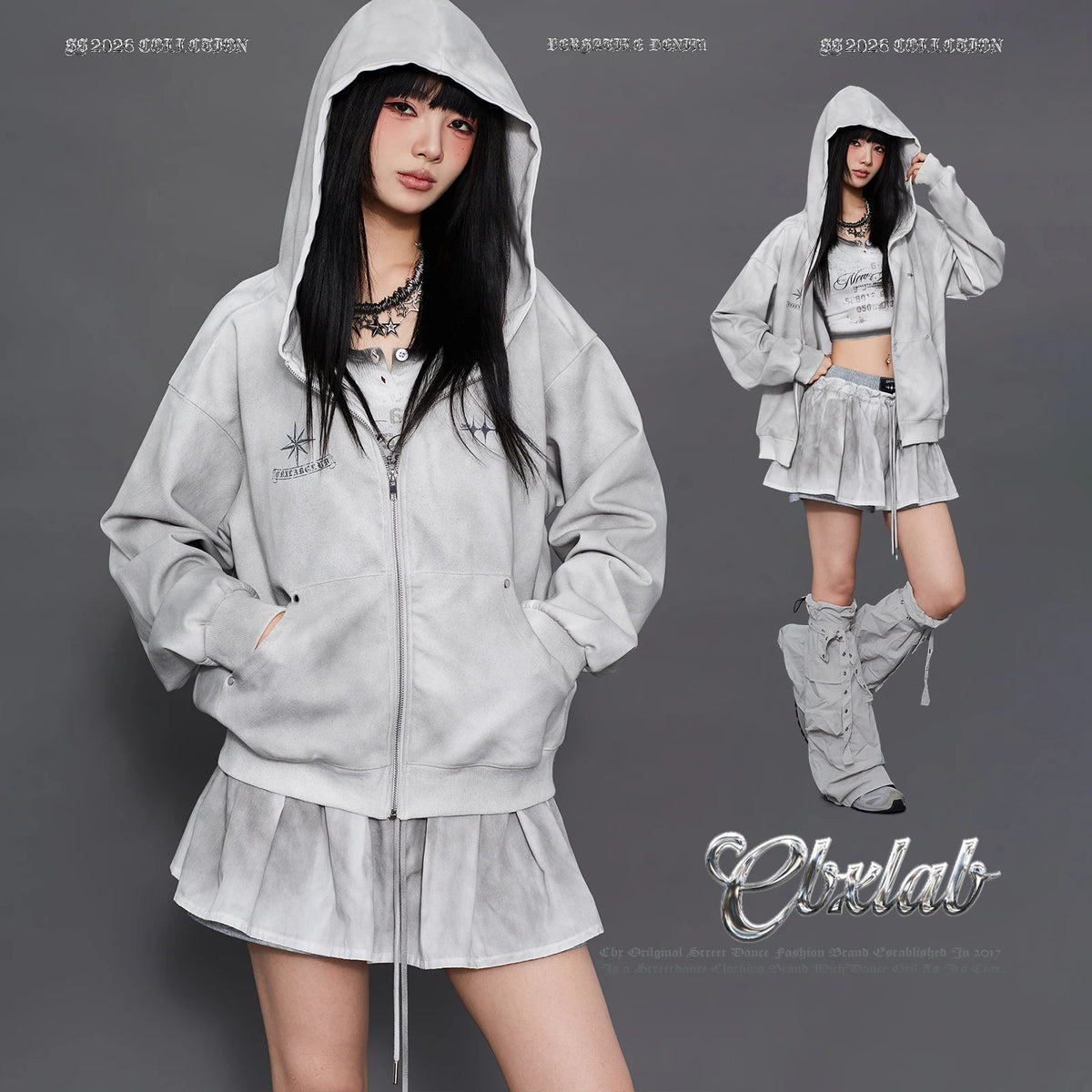 CBXLAB Street Dance Trendy Brand Dirty Dyeing Series Personality Washed Hip Hop Sports Pants Sexy Top Casual Sportswear Set