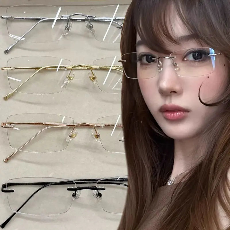 Y2K Anti Blue Light Blocking Glasses Fashion Transparent Square Frameless Eyeglass Square Rimless Glasses Light Clear Glasses