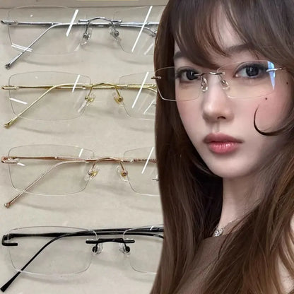 Y2K Anti Blue Light Blocking Glasses Fashion Transparent Square Frameless Eyeglass Square Rimless Glasses Light Clear Glasses