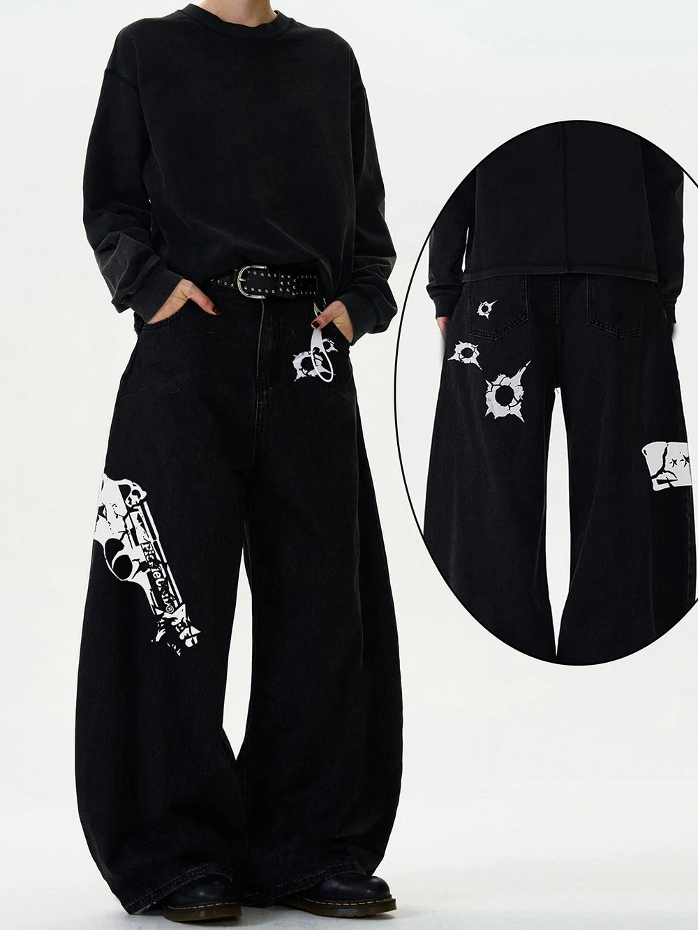 High Streets Spring Summer Men's Jeans Baggy Wide Leg Curved Knife Denim Pants Loose Solid Color Male Trendy Trousers