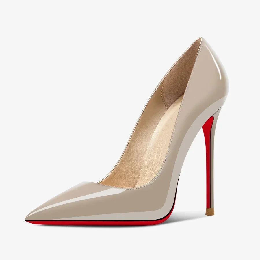 New 12cm pointed black high heels for women with slim heels, versatile and sexy, light mouth plus size single shoes 33-46