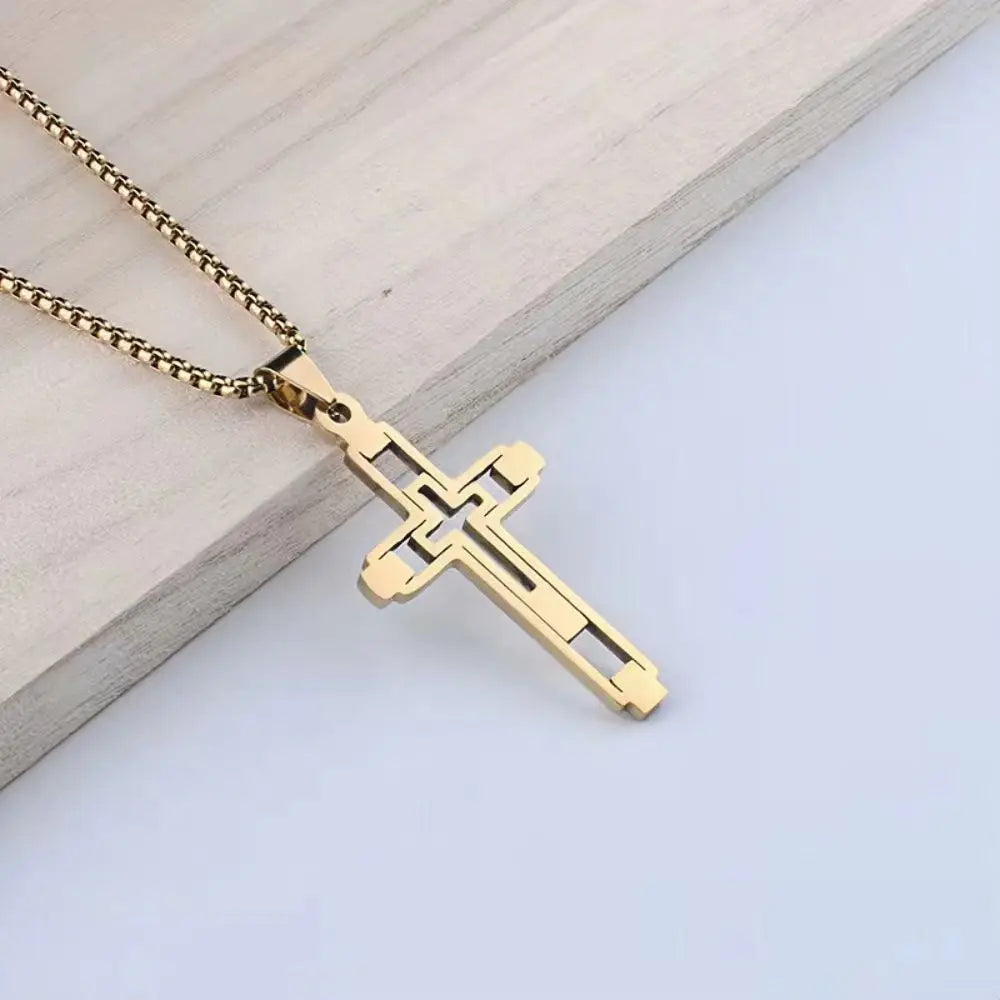 Popular Cross Pendant Necklace for Men: Unique, Simple, Hip-Hop, Fashionable, Openwork Design.