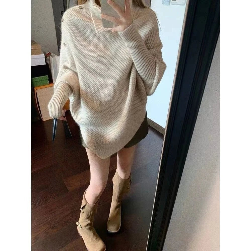 Y2k Streetwear Solid Casual Pullovers Sweaters Chic Subculture Sweaters 2000s Korean Fashion Slim Batwing Sleeve Autumn Jumpers