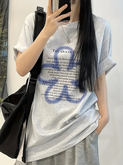 Y2k Letter Print Black T-Shirt Womens Graphic Tee Sweet Spicy Summer Street Style Tops Casual LooseFit Vintage Summer Streetwear