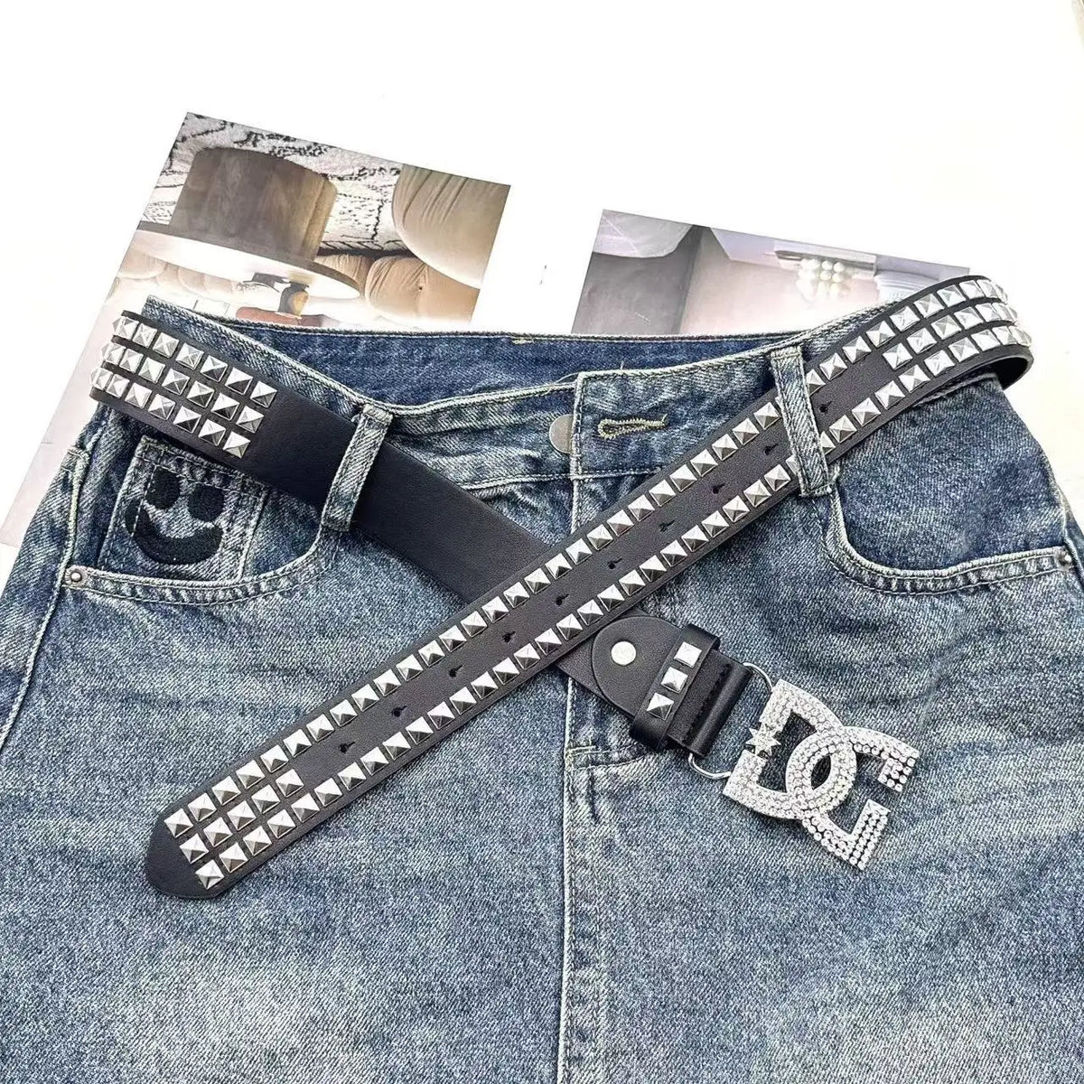 Y2K Waist Belt Luxury Women's Rhinestone Punk Belt, Hot Girl Fashion Studded Leather Embellished Decor, Unique Style