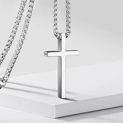 Hip Hop Trend Cross Pendant Necklace for Men Simple Punk Silver Color Titanium Steel Chain Versatile Street Jewelry Accessories