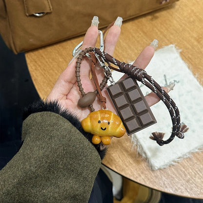 Keychain Cute Bread Car Backpack Pendant Decoration Nylon Woven Suitable for Students, Couples, Key Hooks