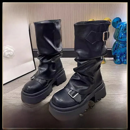Short boots women's 2025 new spring and autumn winter retro Maillard mid boots women's