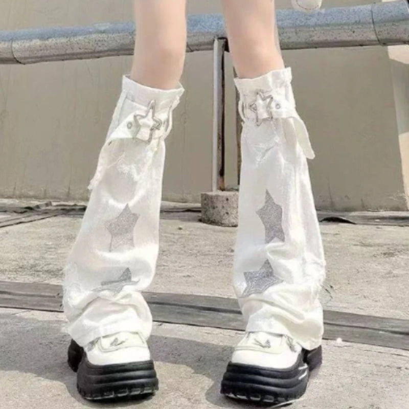 Y2K Aesthetic Wide Leg Denim Socks Stockings Women's Subcultural Punk Y2k Socks Leg Warmers Hot Girls Chic