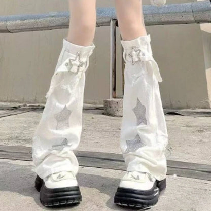 Y2K Aesthetic Wide Leg Denim Socks Stockings Women's Subcultural Punk Y2k Socks Leg Warmers Hot Girls Chic