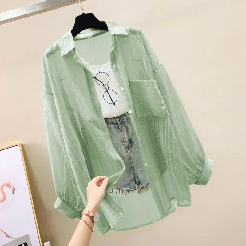 Clothing Women Cardigan Thin Coat 2026 Summer Large Size New Shirt Korean Temperament Windbreaker Female