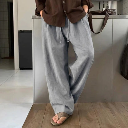 Mens Casual Cotton Linen Baggy Pants Loose Fit Wide Leg Straight Trousers Breathable Lightweight Autumn Sport Sweatpants for Men