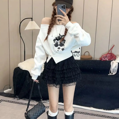 Tunic Batwing Sleeve Off Shoulder Top Women Casual Korean Boat Neck Sweatshirt Waist Split Long Sleeve T Shirt Basic Tees