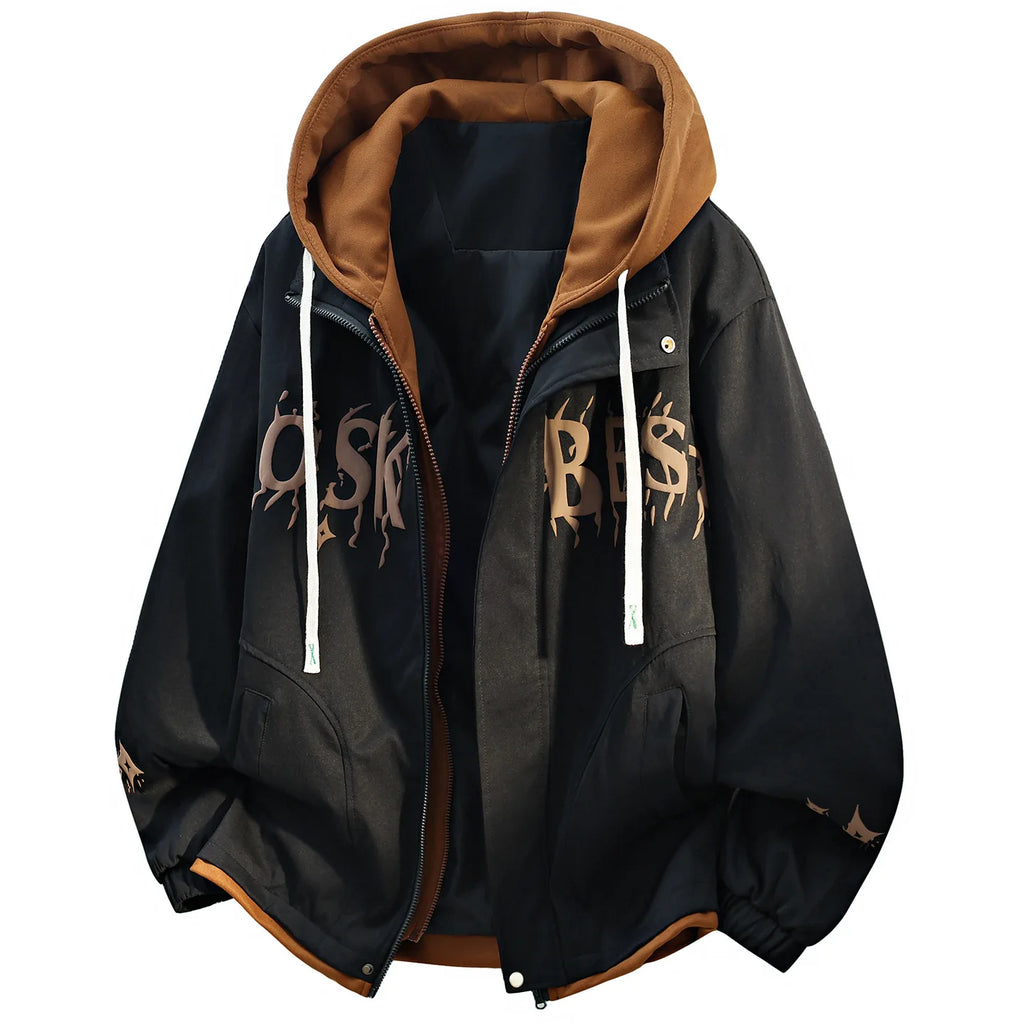 Large Size Men's Jacket Coat Fake Two-Piece Autumn Winter New Style Street Trend Polyester Fiber Non-Shrinkage Zipper Closure...