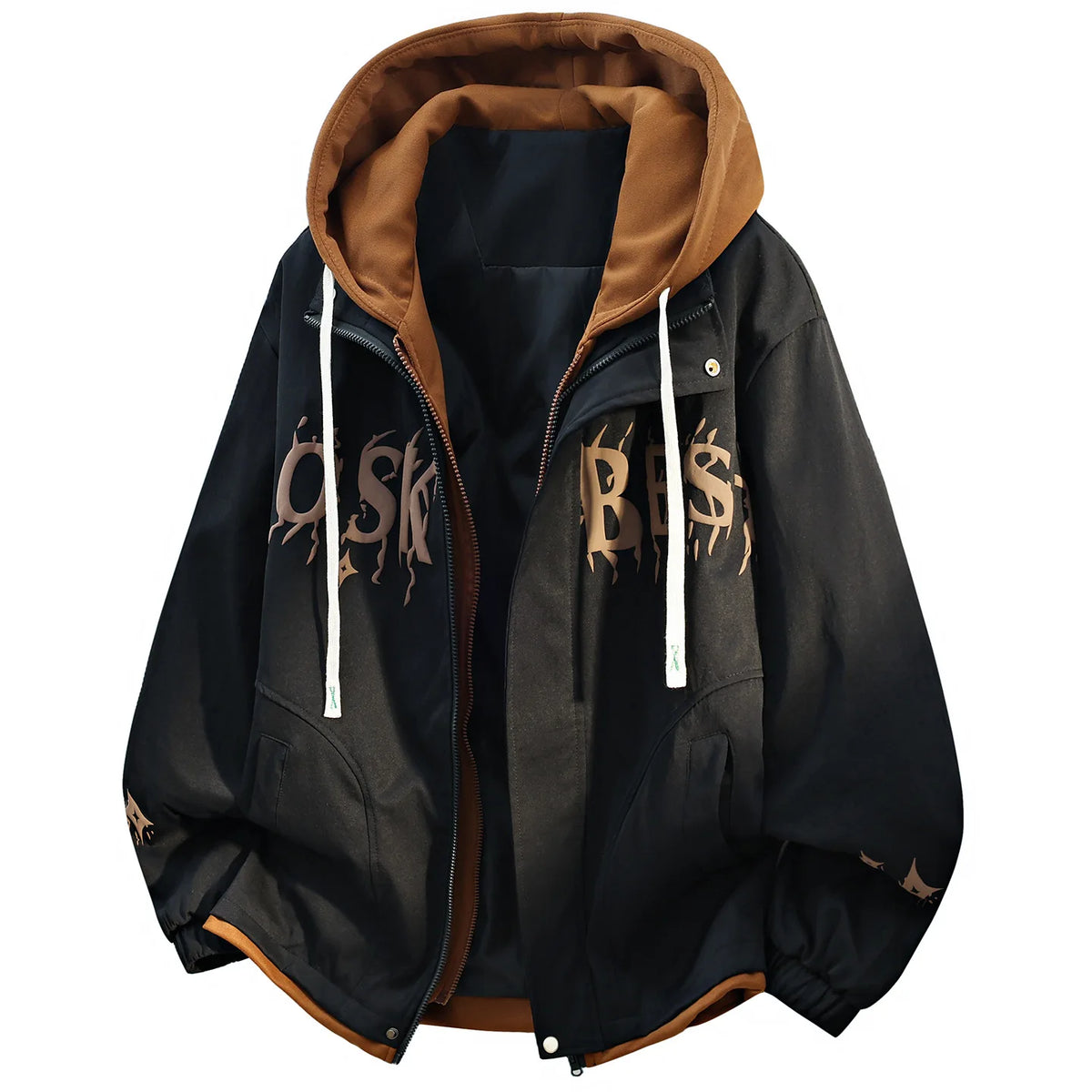 Large Size Men's Jacket Coat Fake Two-Piece Autumn Winter New Style Street Trend Polyester Fiber Non-Shrinkage Zipper Closure...