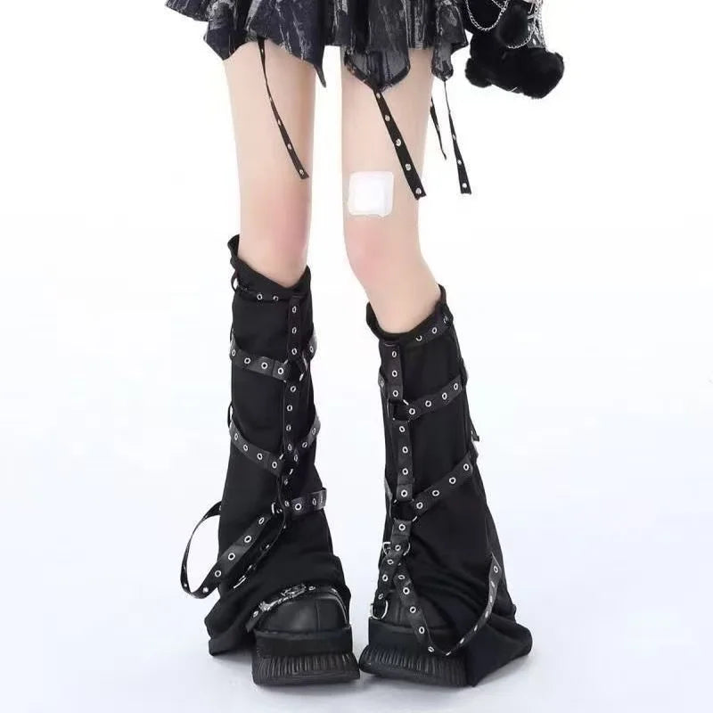 Y2K Aesthetic Wide Leg Denim Socks Stockings Women's Subcultural Punk Y2k Socks Leg Warmers Hot Girls Chic