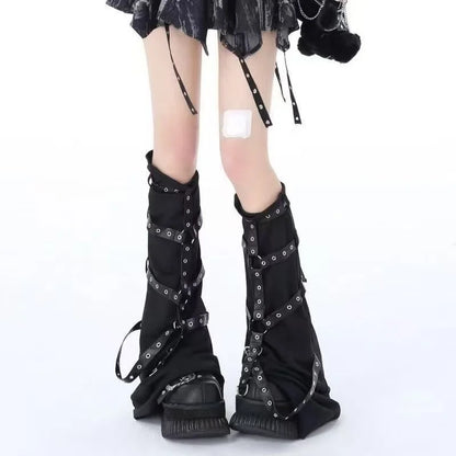 Y2K Aesthetic Wide Leg Denim Socks Stockings Women's Subcultural Punk Y2k Socks Leg Warmers Hot Girls Chic