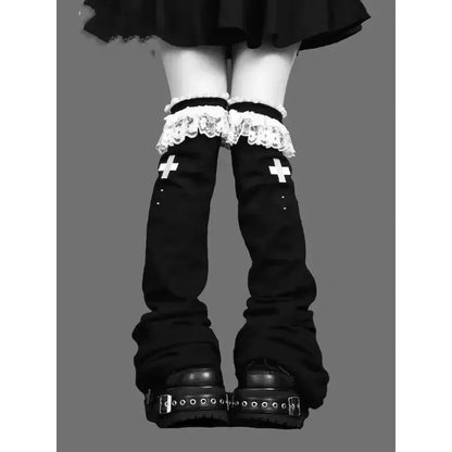 Y2K Aesthetic Wide Leg Denim Socks Stockings Women's Subcultural Punk Y2k Socks Leg Warmers Hot Girls Chic