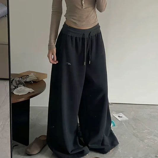 Y2K Vintage Baggy Sweatpants Women Autumn New Korean Loose Wide Leg Pants Streetwear Casual Zipper Fly Female Trousers 2025 New