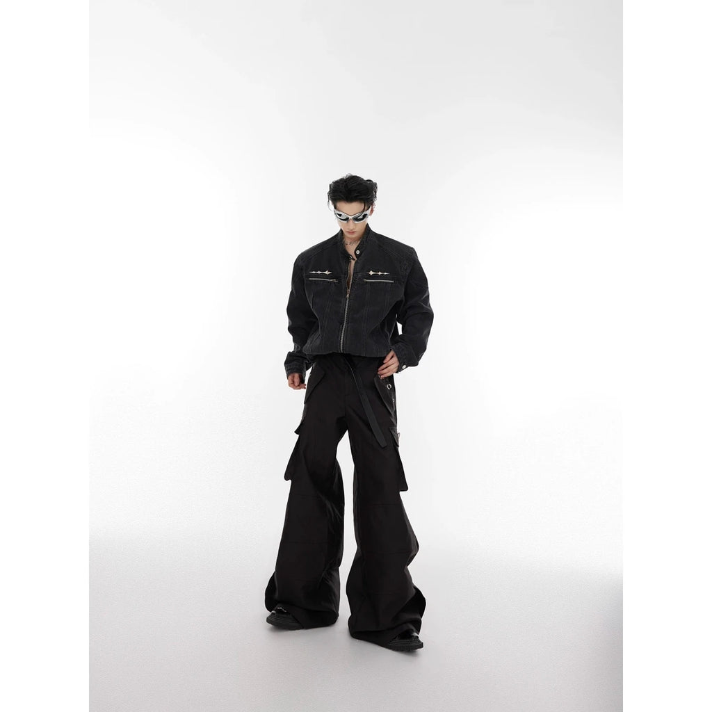 Rugged Slim Fit Men's Denim Jacket Heavyweight korean Style Washed in Fashion Stand Collar Hip Hop Trendy Casual Coat