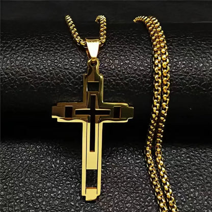 Popular Cross Pendant Necklace for Men: Unique, Simple, Hip-Hop, Fashionable, Openwork Design.