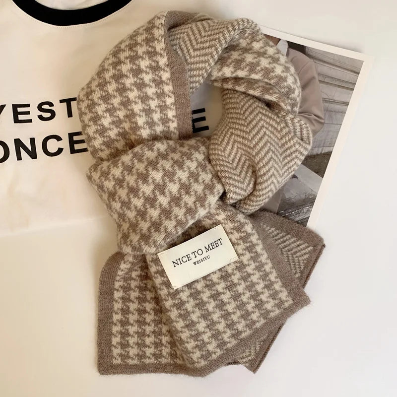 Women's Scarfs Korean Checkered Simple Harajuku Sweet Kawaii Versatile Winter Velvet Thickened Warm Comfortable Necks For Gorl