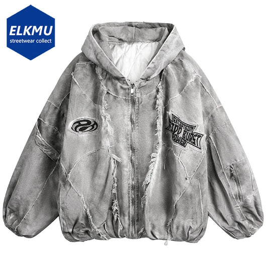Vintage Men Winter Jackets Thicken Warm Parkas Coat Streetwear Harajuku Hip Hop Oversized Padded Jackets Retro Hooded Jackets