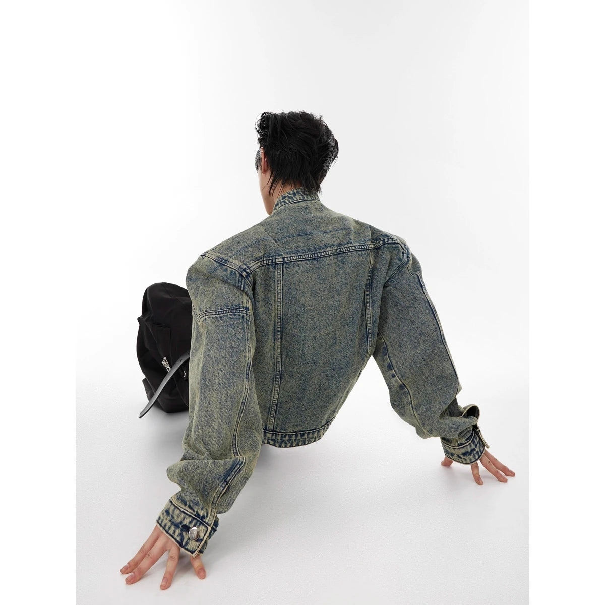 Rugged Slim Fit Men's Denim Jacket Heavyweight korean Style Washed in Fashion Stand Collar Hip Hop Trendy Casual Coat