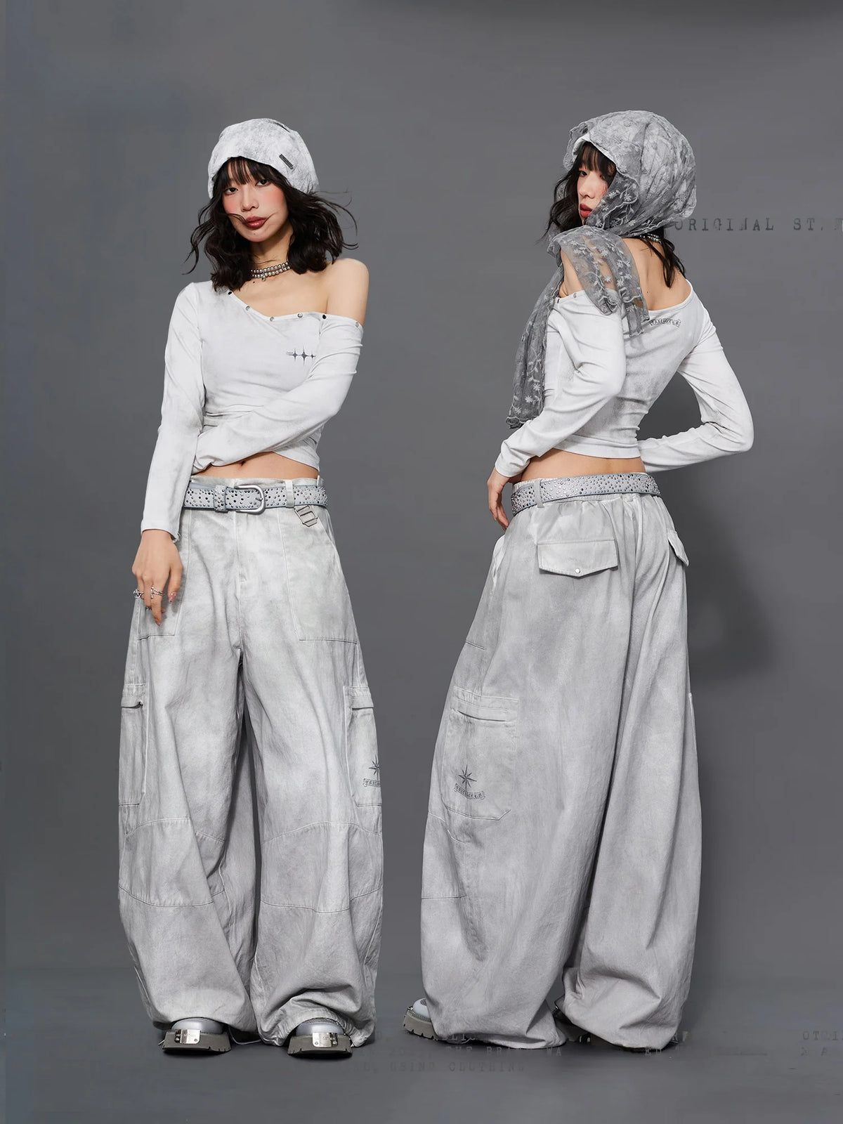CBXLAB Street Dance Trendy Brand Dirty Dyeing Series Personality Washed Hip Hop Sports Pants Sexy Top Casual Sportswear Set