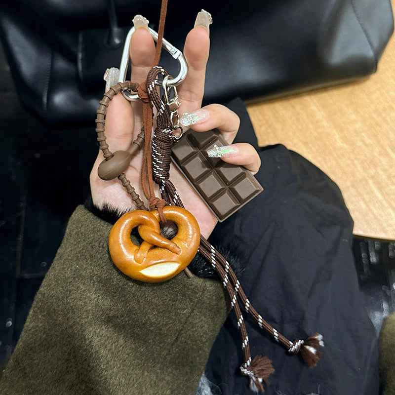 Keychain Cute Bread Car Backpack Pendant Decoration Nylon Woven Suitable for Students, Couples, Key Hooks