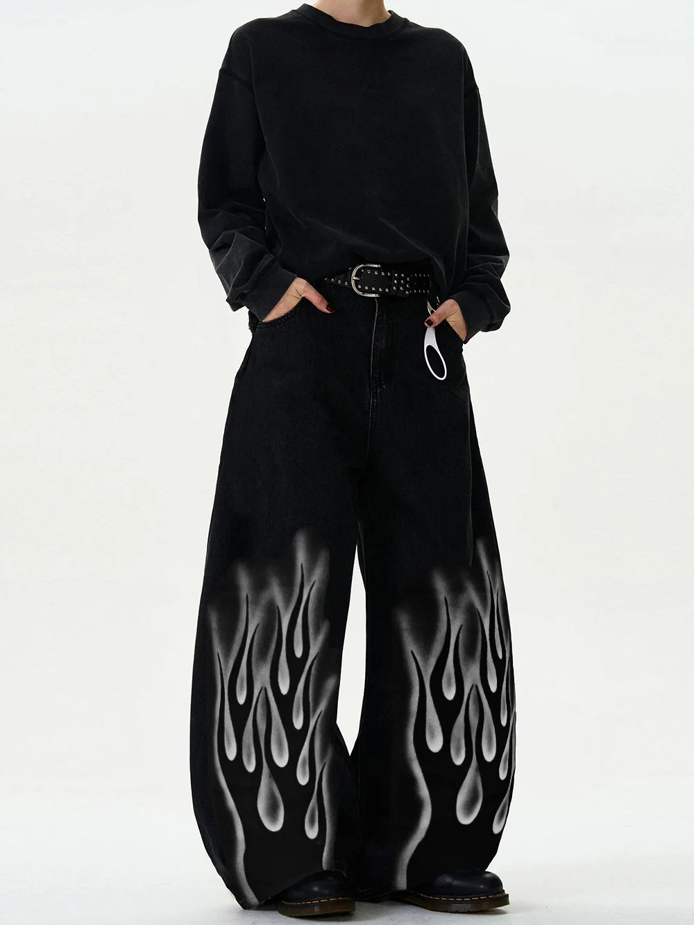 High Streets Spring Summer Men's Jeans Baggy Wide Leg Curved Knife Denim Pants Loose Solid Color Male Trendy Trousers
