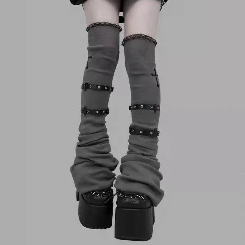 Y2K Aesthetic Wide Leg Denim Socks Stockings Women's Subcultural Punk Y2k Socks Leg Warmers Hot Girls Chic