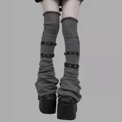 Y2K Aesthetic Wide Leg Denim Socks Stockings Women's Subcultural Punk Y2k Socks Leg Warmers Hot Girls Chic