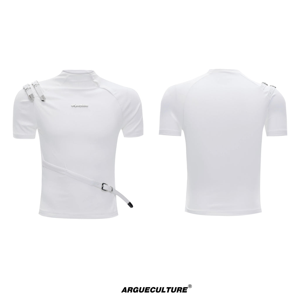 ArguE CulturE Metal Belt Design Slim Fit Short Sleeve T-Shirt Ice Sensation  Color Top Youth Fashion Breathable Cotton
