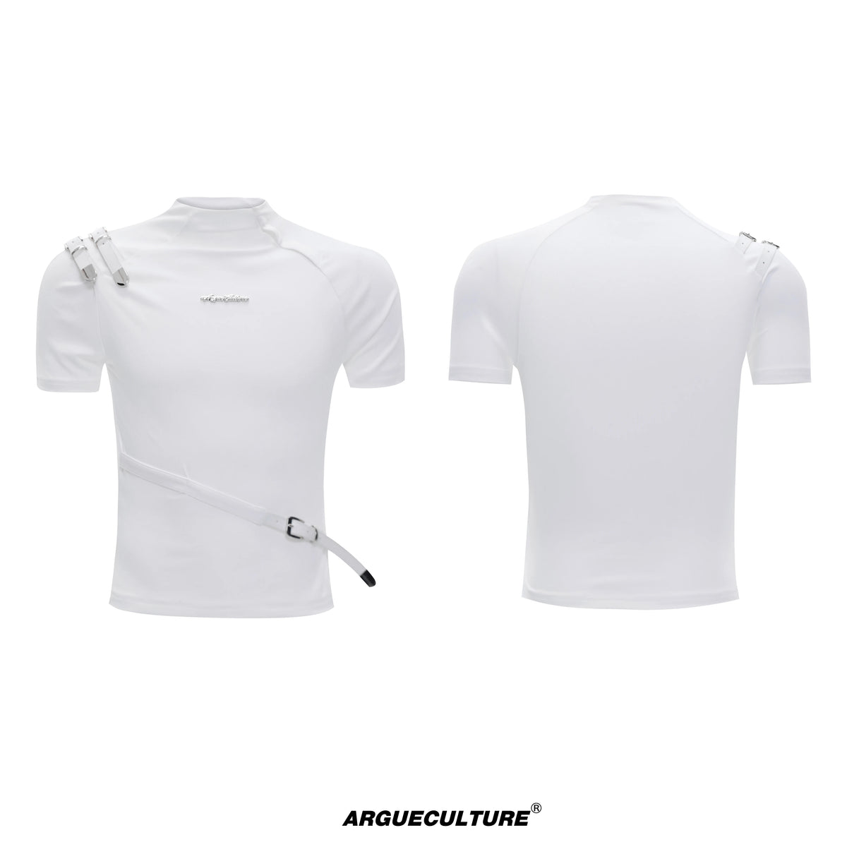 ArguE CulturE Metal Belt Design Slim Fit Short Sleeve T-Shirt Ice Sensation  Color Top Youth Fashion Breathable Cotton