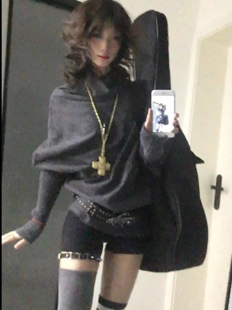 Y2k Streetwear Solid Casual Pullovers Sweaters Chic Subculture Sweaters 2000s Korean Fashion Slim Batwing Sleeve Autumn Jumpers